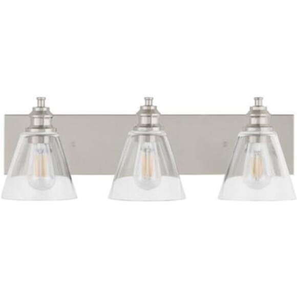Manor 24 in. 3-Light Polished Nickel Industrial Bathroom Vanity Light with Clear - Picture 1 of 2